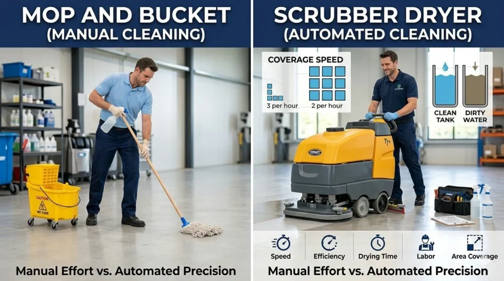 Scrubber Dryer vs Mop — The Complete Comparison